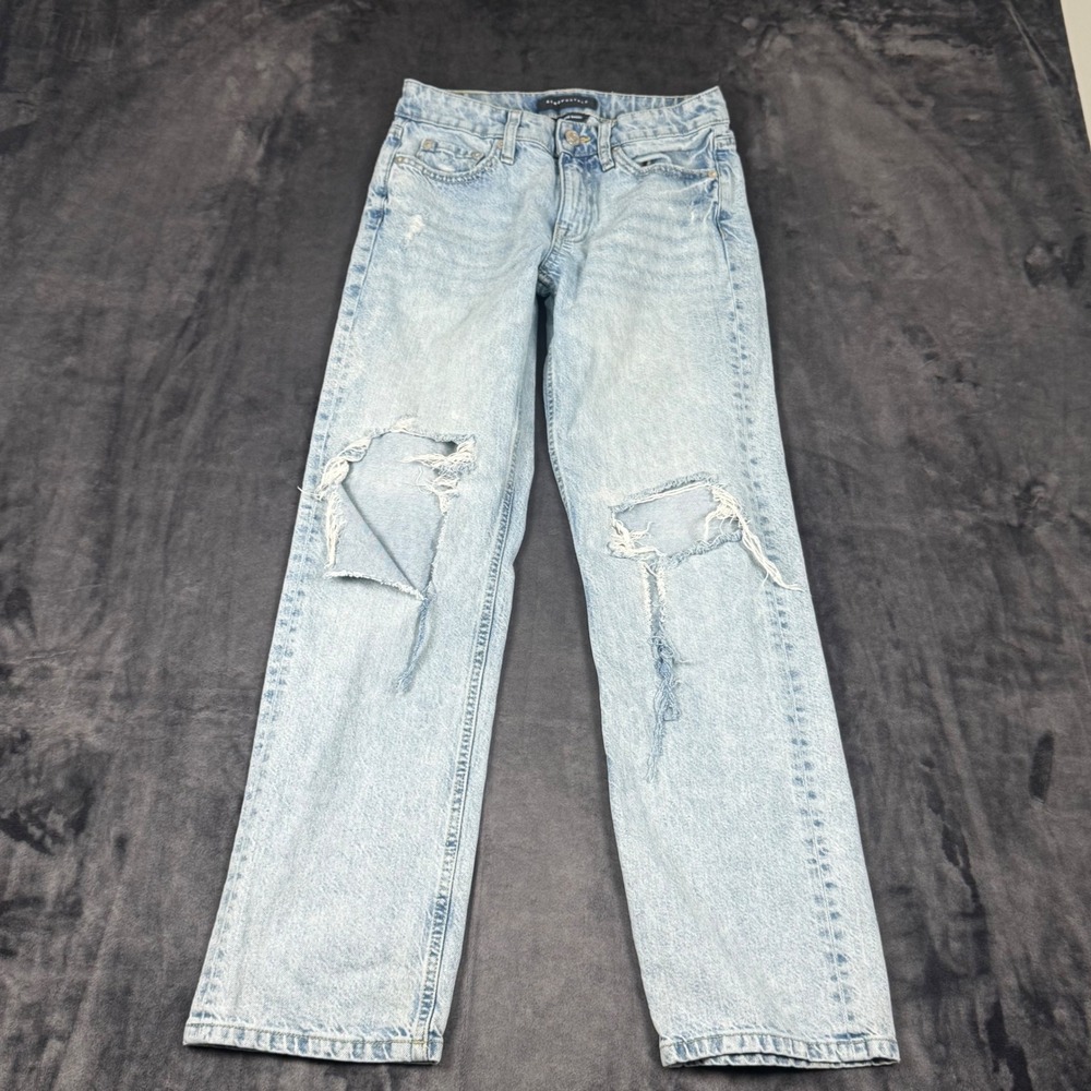 Aeropostale Jeans Women 00 Light Wash Low Rise Baggy Distressed Denim 3717